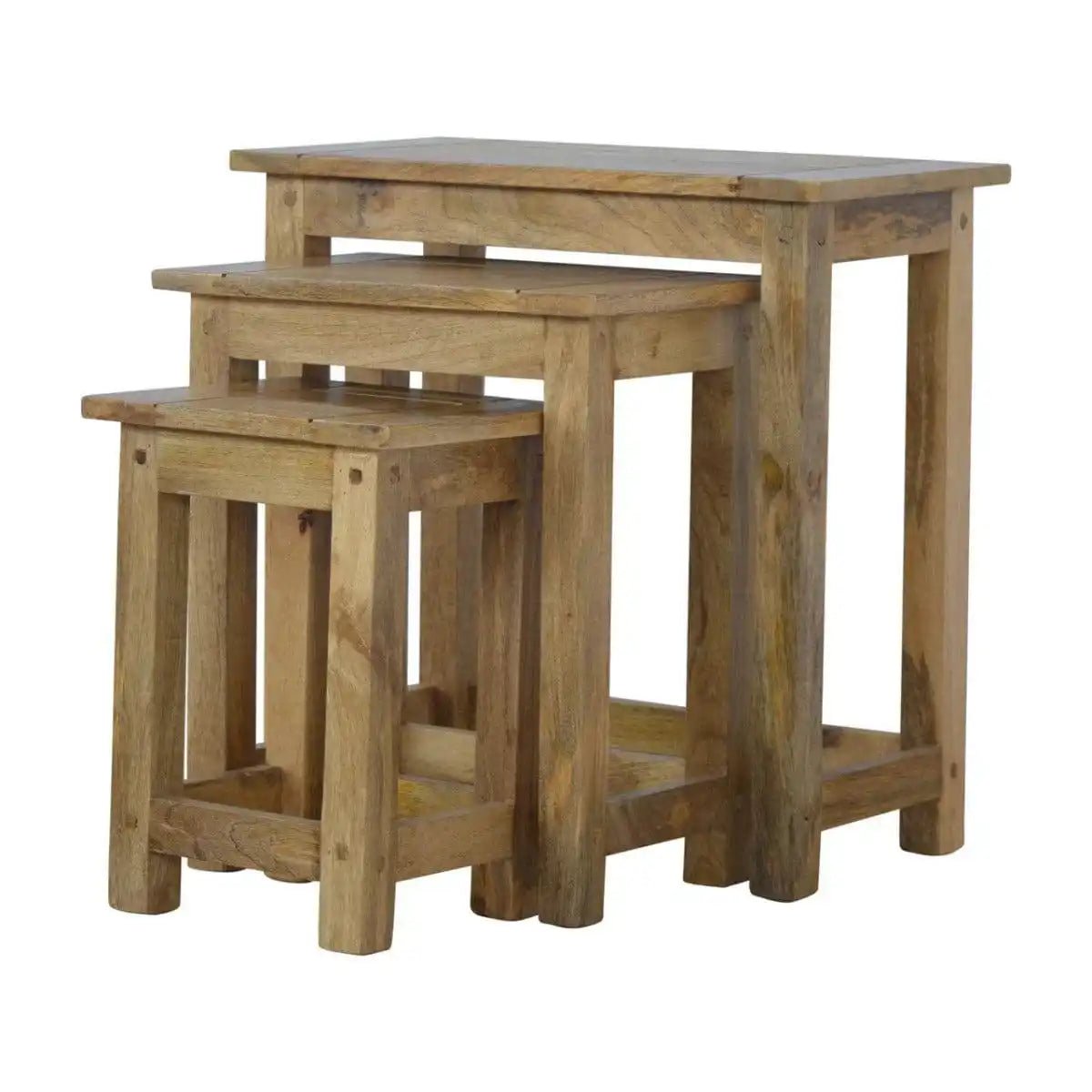 Set of 3 Nesting Table in Oak - effect Mango Wood - Price Crash Furniture