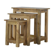 Set of 3 Nesting Table in Oak - effect Mango Wood - Price Crash Furniture