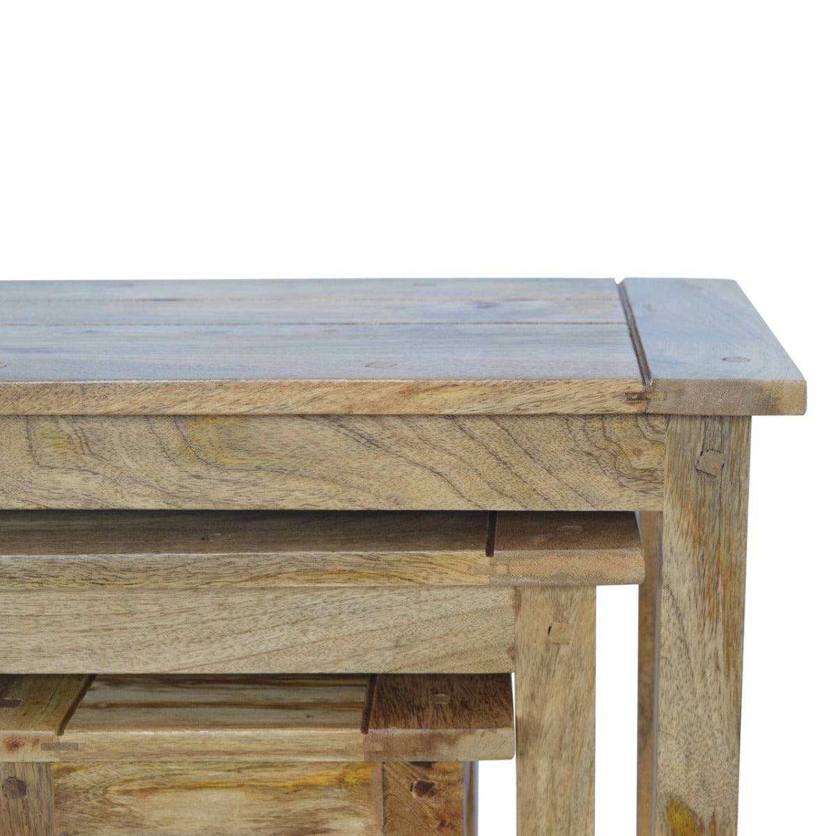 Set of 3 Nesting Table in Oak - effect Mango Wood - Price Crash Furniture