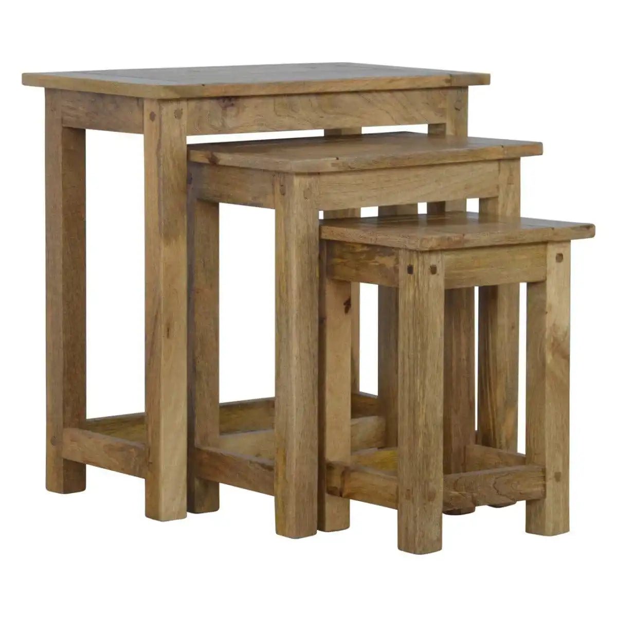 Set of 3 Nesting Table in Oak - effect Mango Wood - Price Crash Furniture