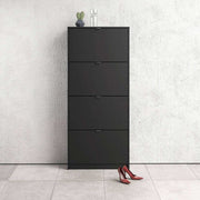 Shoe Cabinet: 4 compartments with 2 layers in Matte Black - Price Crash Furniture