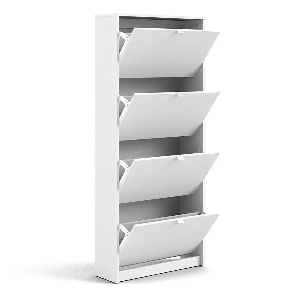 Shoe Cabinet: 4 compartments with 2 layers in Oak & White - Price Crash Furniture