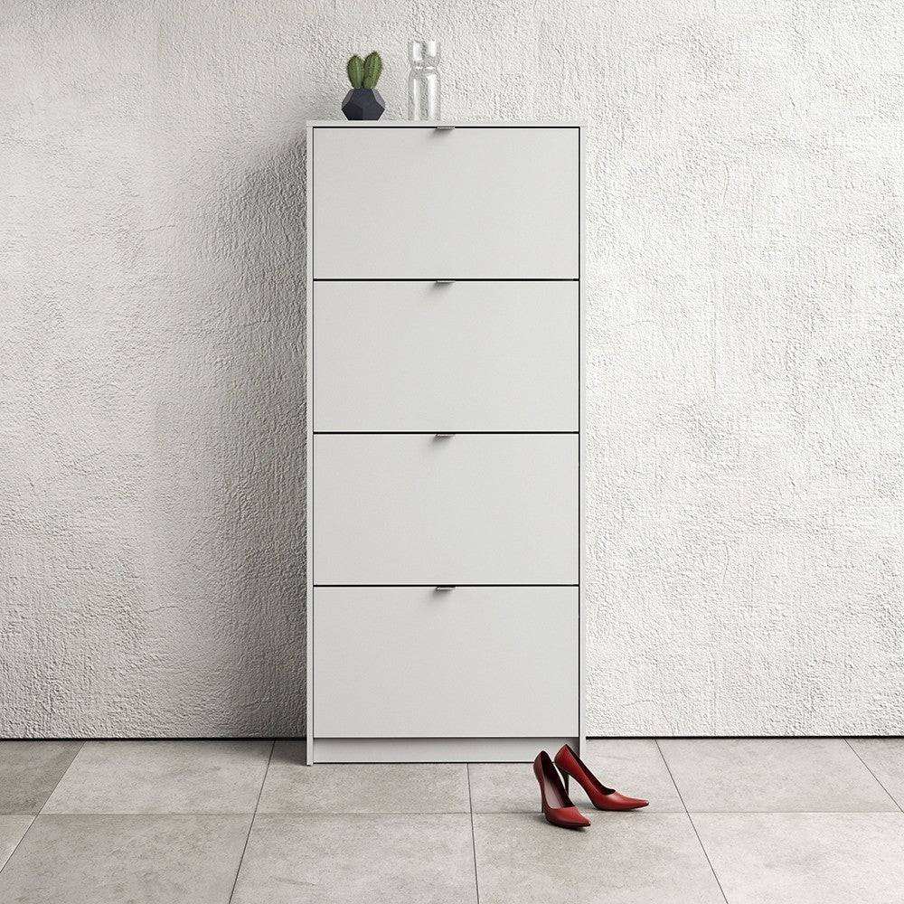 Shoe Cabinet: 4 compartments with 2 layers in Oak & White - Price Crash Furniture