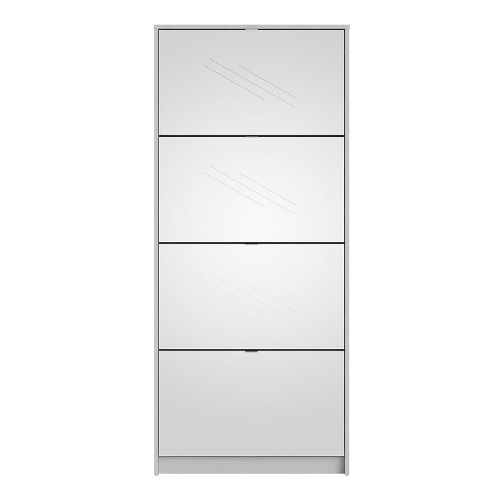 Shoes Cabinet With 4 Mirrored Flip Doors In White - Price Crash Furniture