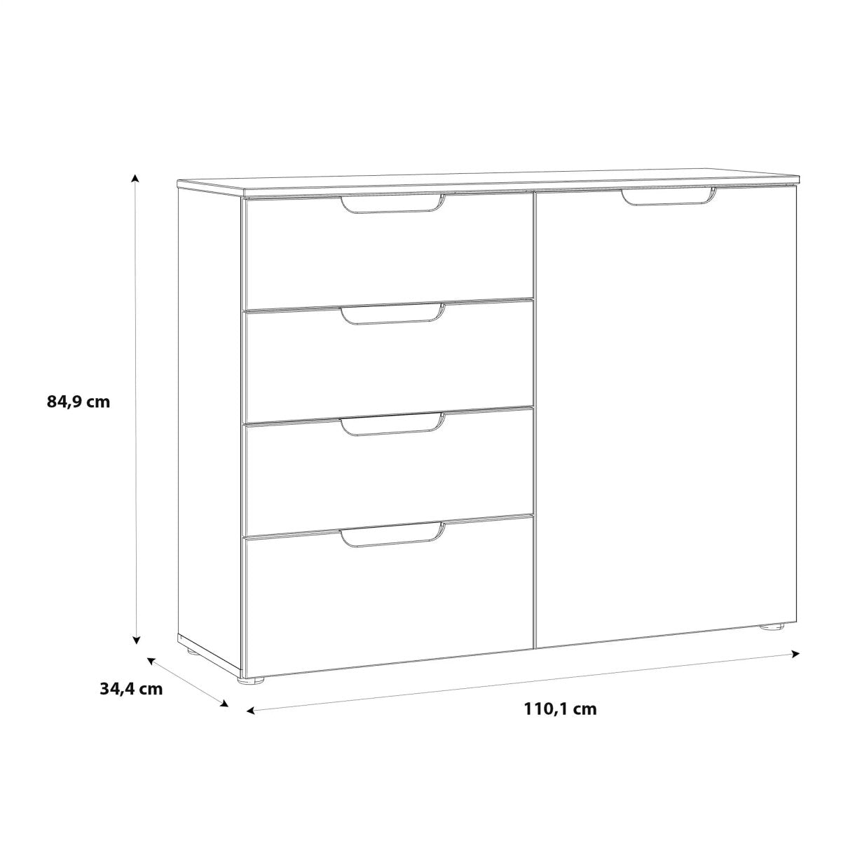 Sienna 4 Drawer Chest Of Drawers with 1 Door In White High Gloss - Price Crash Furniture