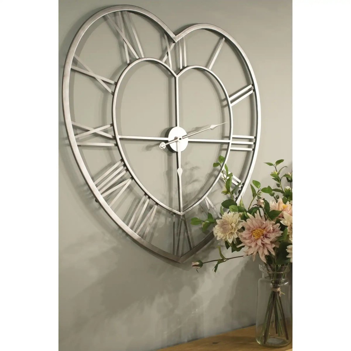 Silver Heart Skeleton Wall Clock - Price Crash Furniture