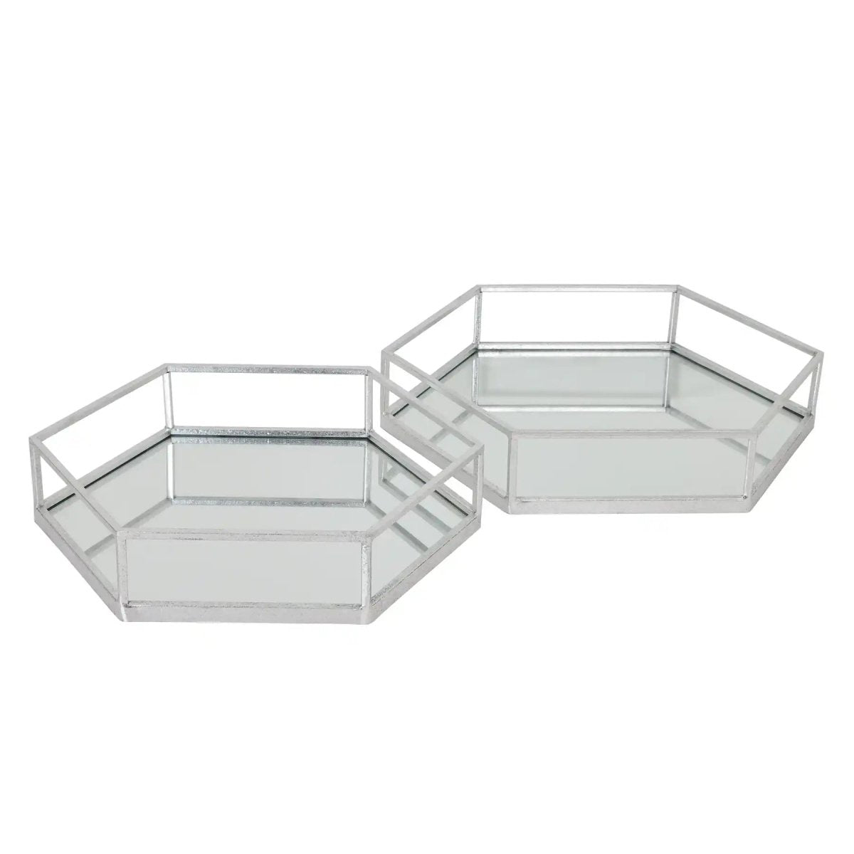 Silver Hexagon Set Of Two Trays - Price Crash Furniture