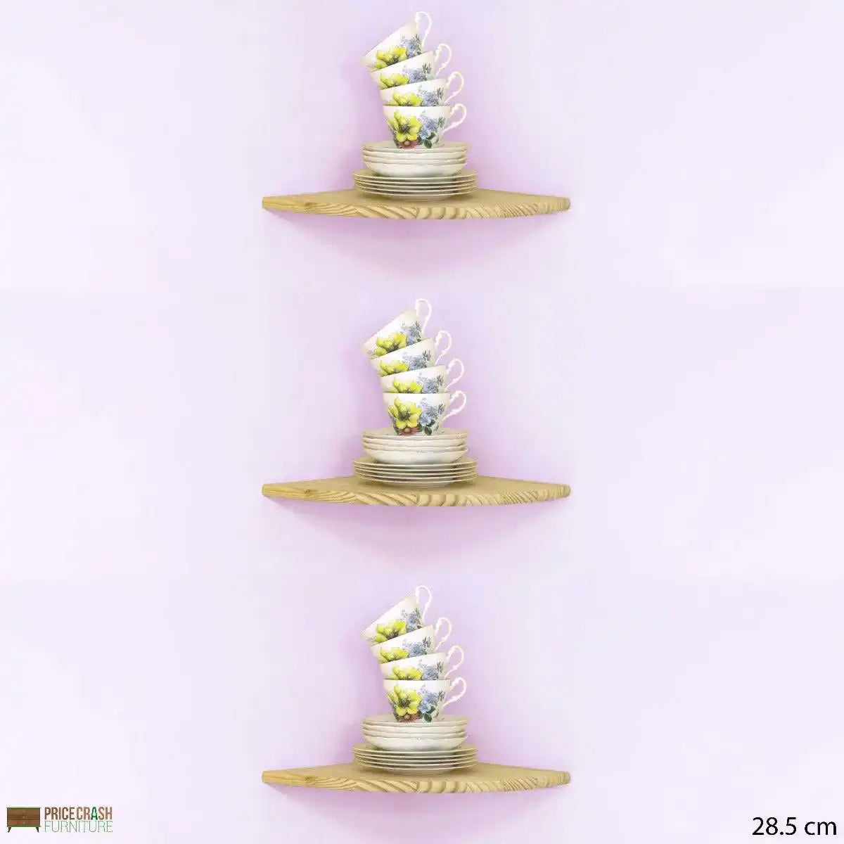 Simple and Natural Corner Wall Shelf 28.5cm 3-Pack in Solid Wood by Core - Price Crash Furniture