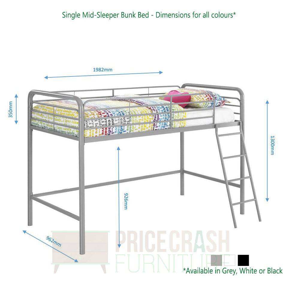 Single Mid - sleeper Bunk Bed in Grey Metal by Dorel - Price Crash Furniture