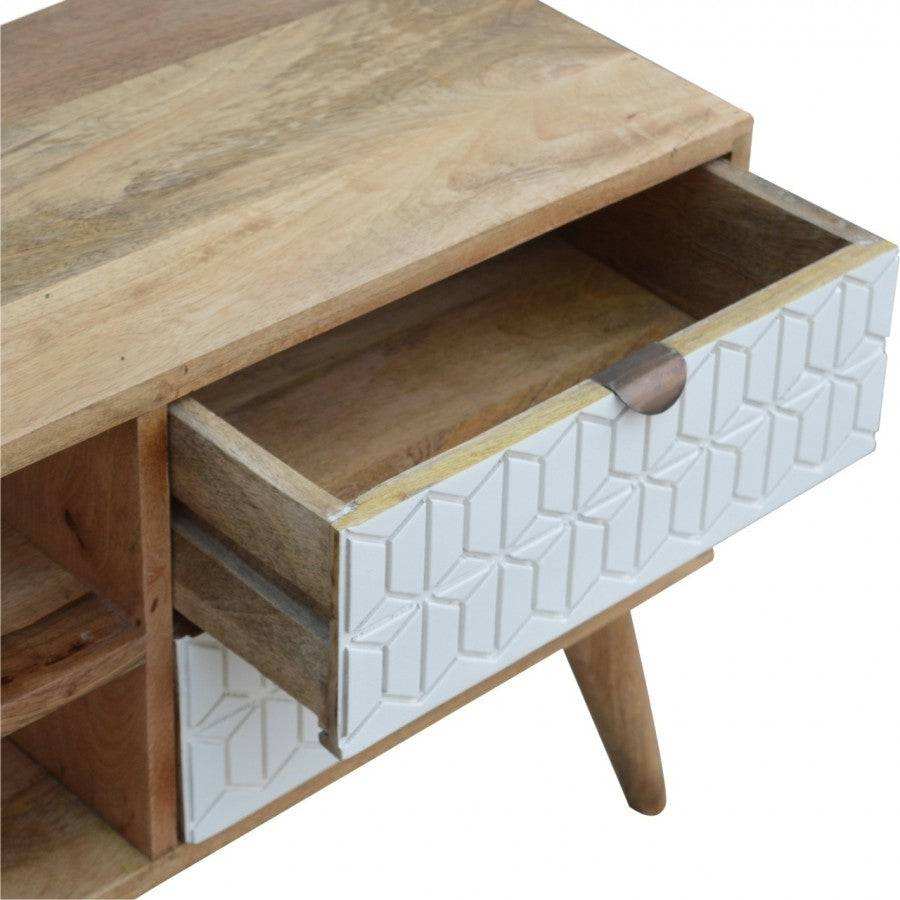 Sleek White Painted Carved Drawer Front Media Unit - Price Crash Furniture