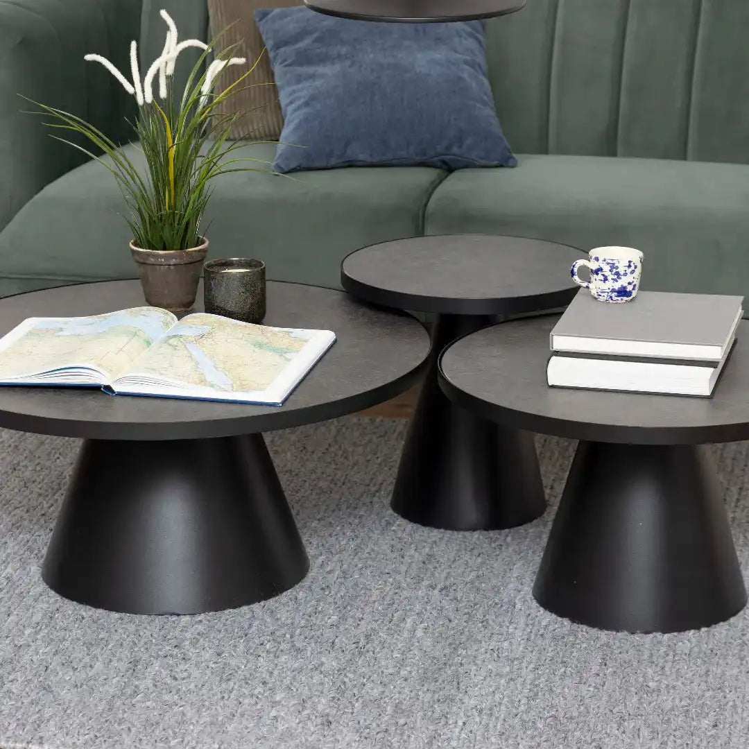 Soli Round Ceramic Coffee Table in Black 65.7x40cm - Price Crash Furniture