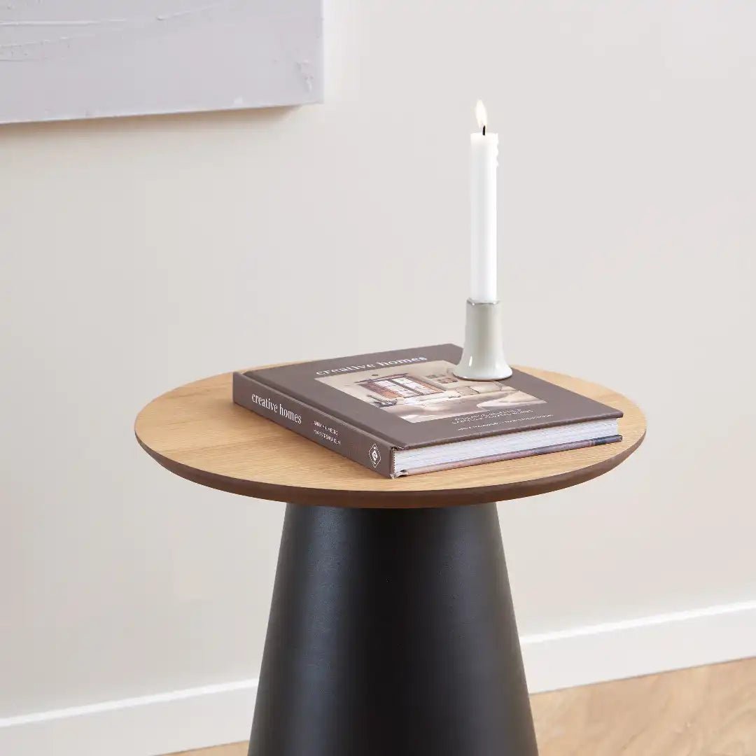 Soli Round Coffee Table in Oak/Black 45x48cm - Price Crash Furniture