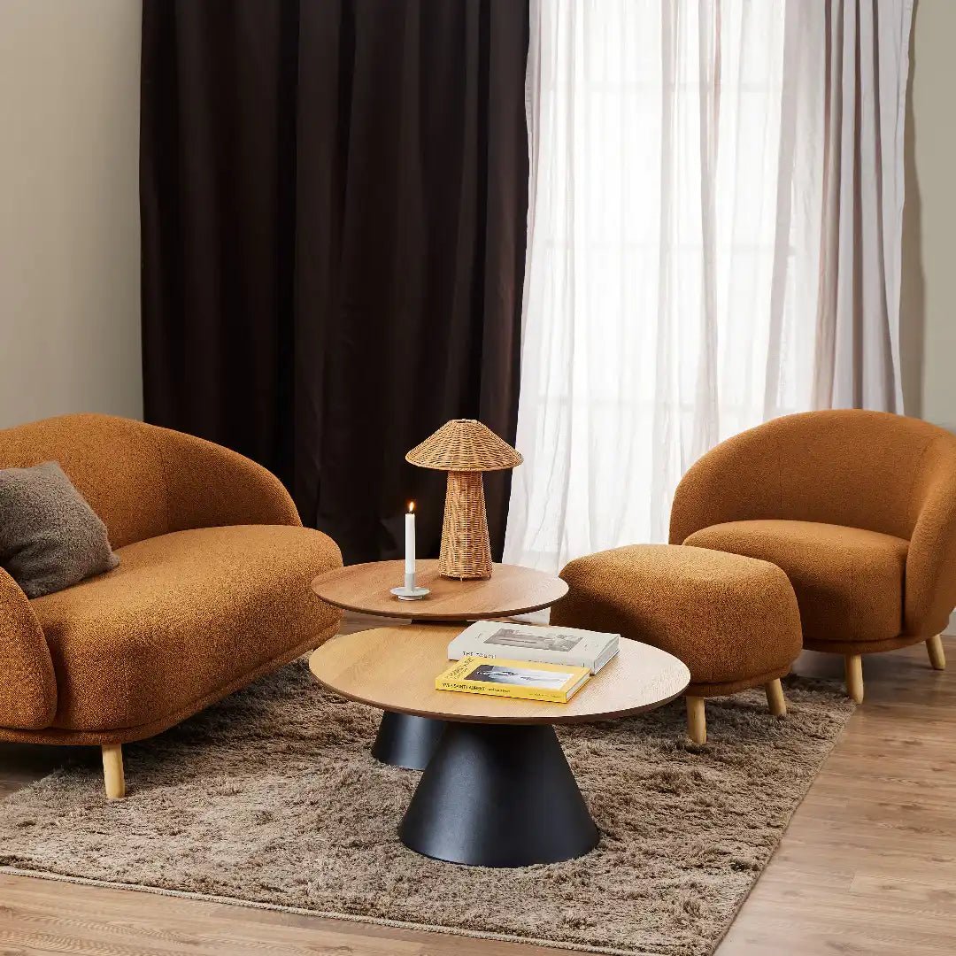Soli Round Coffee Table in Oak/Black 85x40cm - Price Crash Furniture