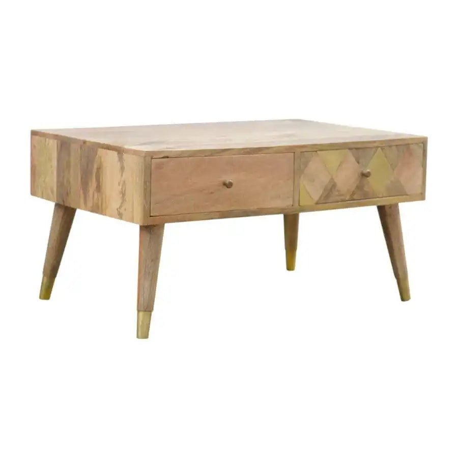 Solid Wood 2 Drawer Writing Desk With Gold Brass Insert - Price Crash Furniture