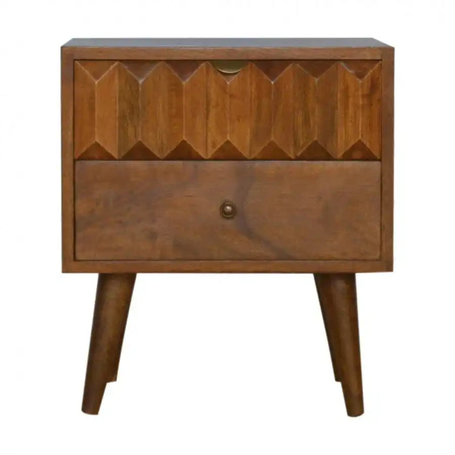 Solid Wood Bedside With Carved Drawer Front - Price Crash Furniture