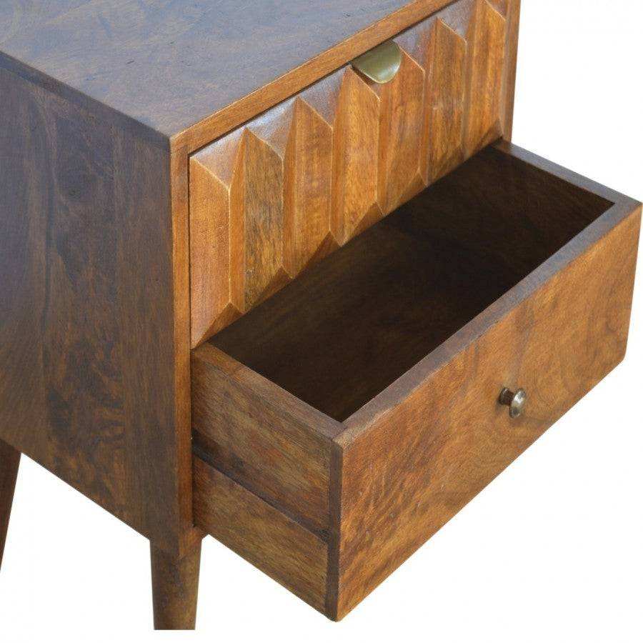 Solid Wood Bedside With Carved Drawer Front - Price Crash Furniture