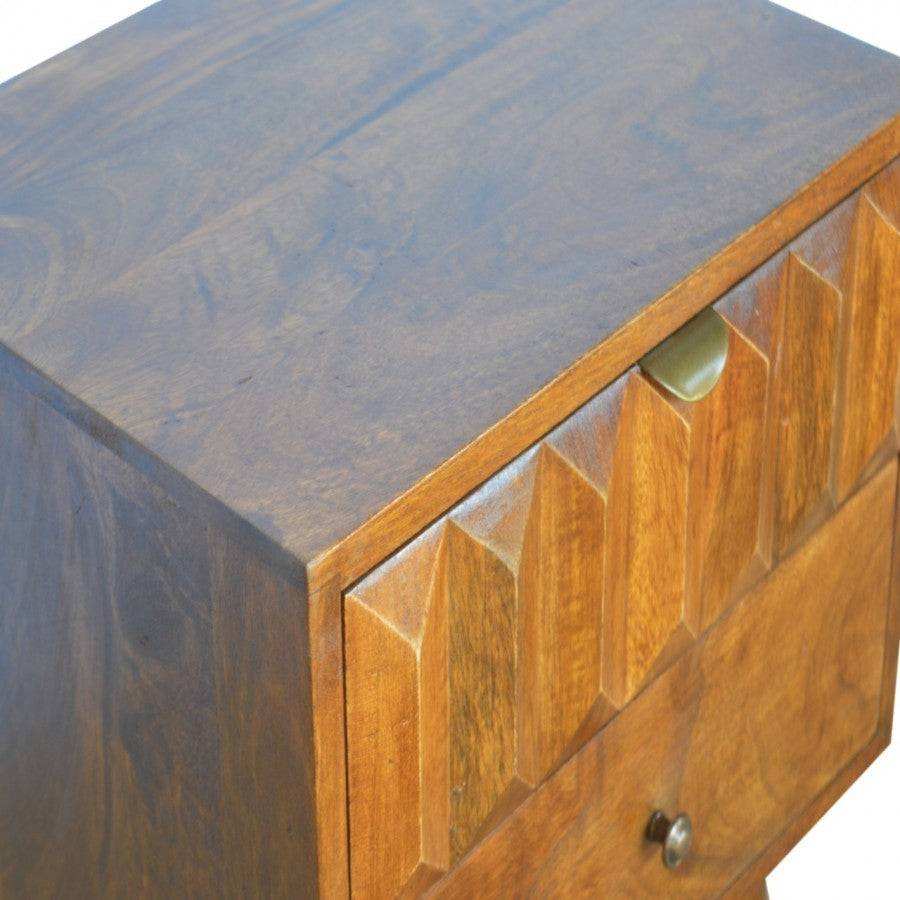 Solid Wood Bedside With Carved Drawer Front - Price Crash Furniture