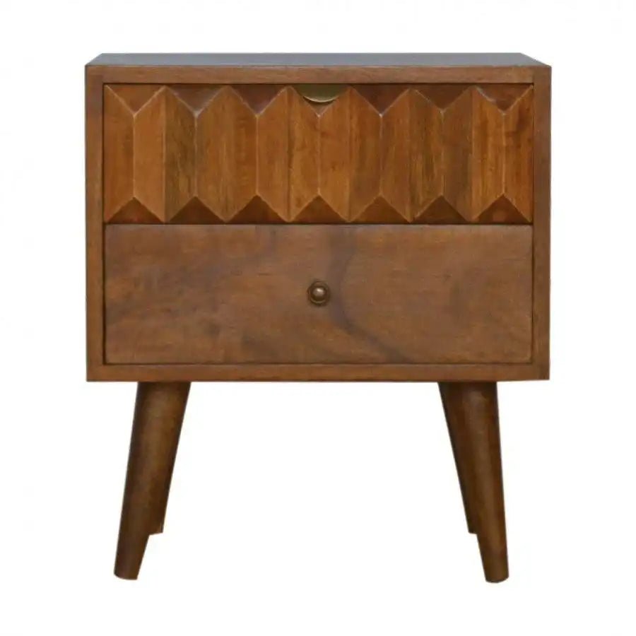 Solid Wood Bedside With Carved Drawer Front - Price Crash Furniture
