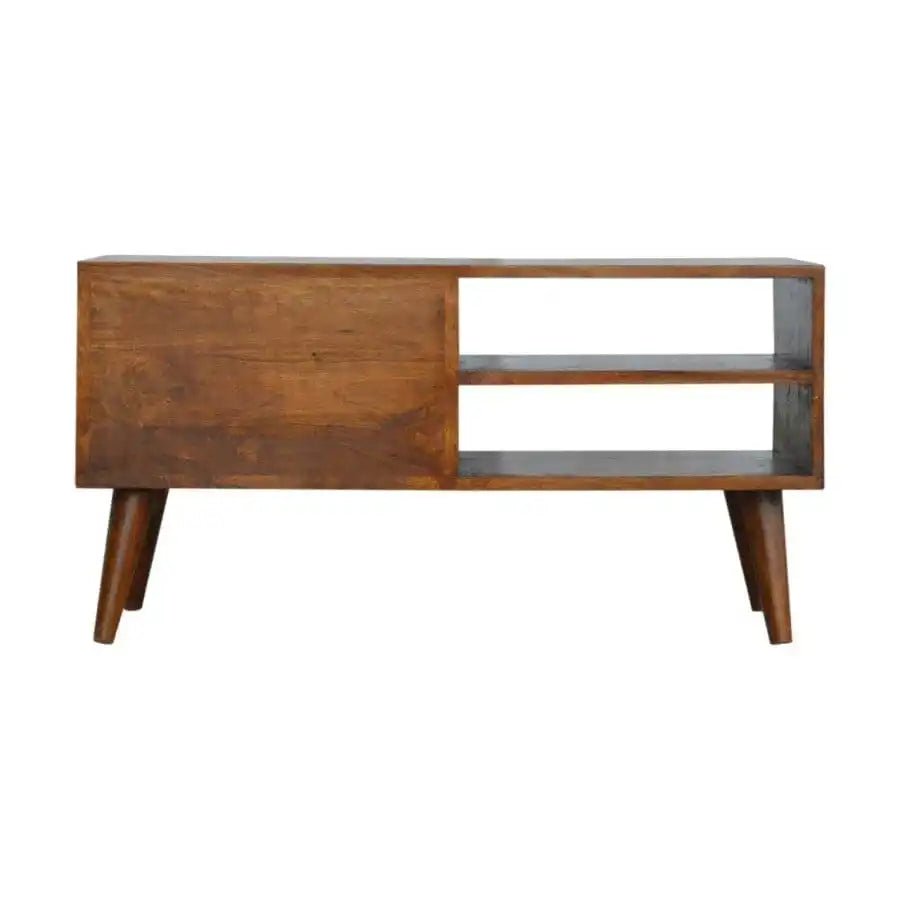Solid Wood Media Unit With Carved Drawer Front - Price Crash Furniture