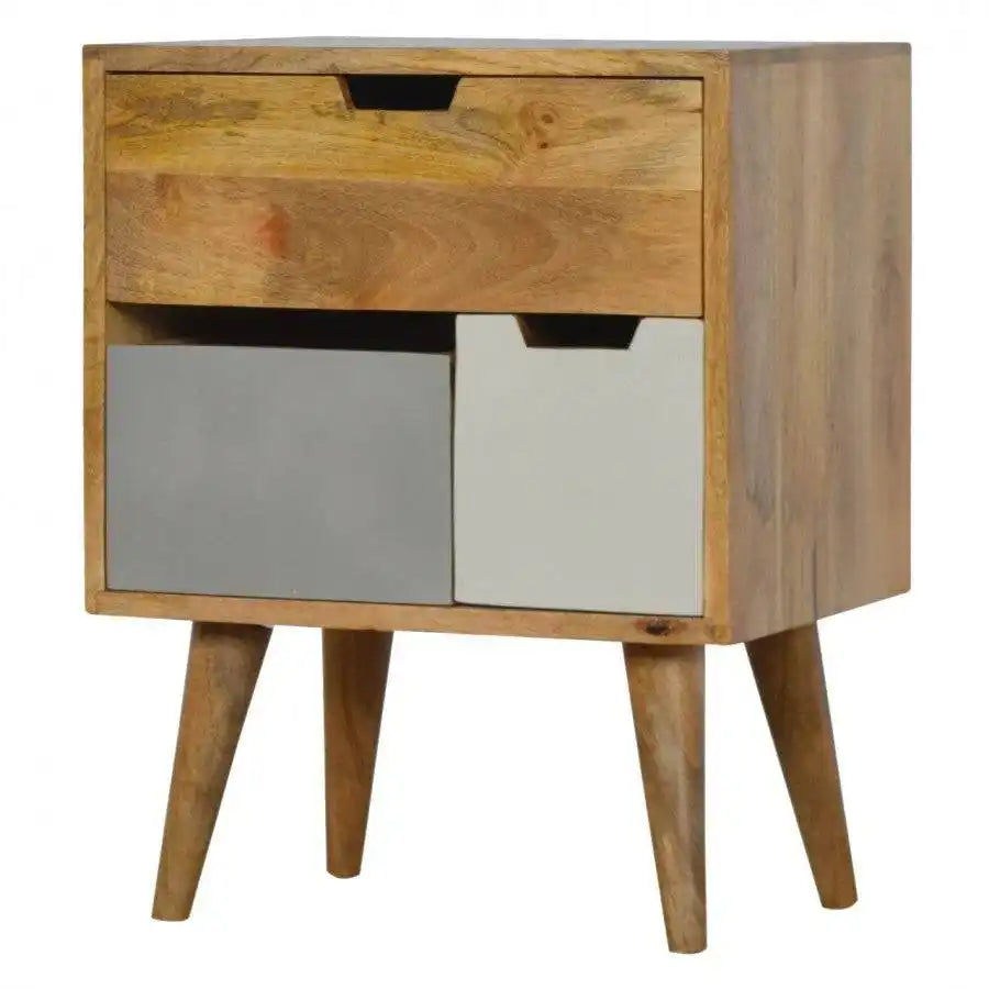 Solid Wood Nordic Style Bedside With 3 Multi Removable Drawers - Price Crash Furniture