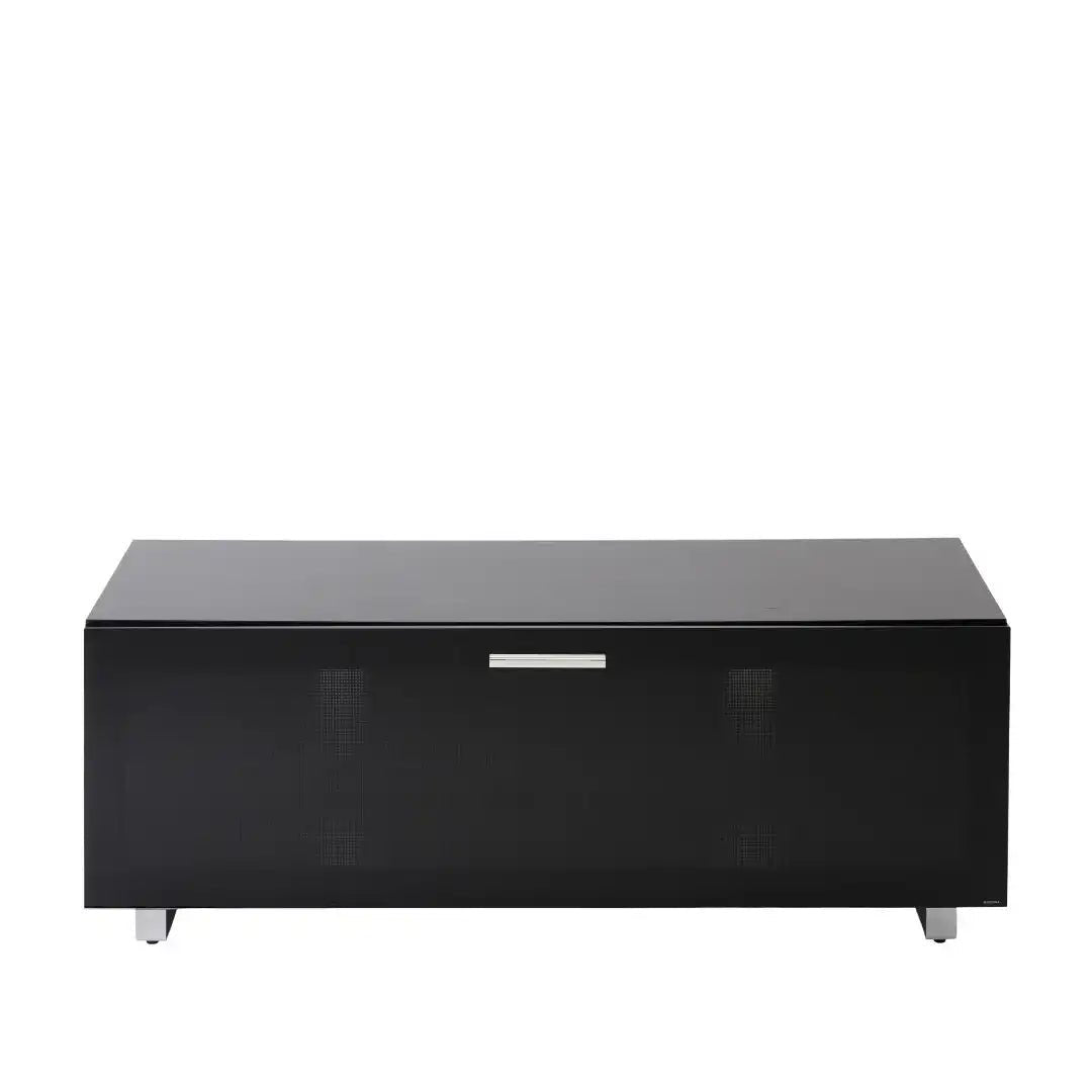 Sorrento Black High gloss TV Storage Cabinet, Bonded glass top, Aluminium feet 1200 mm - Price Crash Furniture