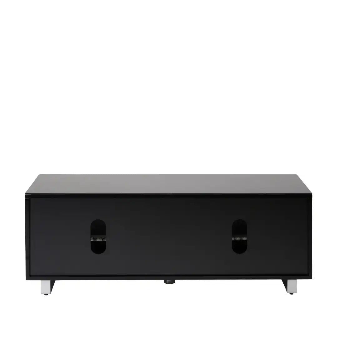 Sorrento Black High gloss TV Storage Cabinet, Bonded glass top, Aluminium feet 1200 mm - Price Crash Furniture