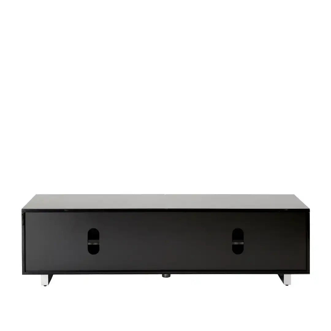Sorrento Black High Gloss TV Storage Cabinet, Bonded glass top, Aluminium feet 1600 mm - Price Crash Furniture