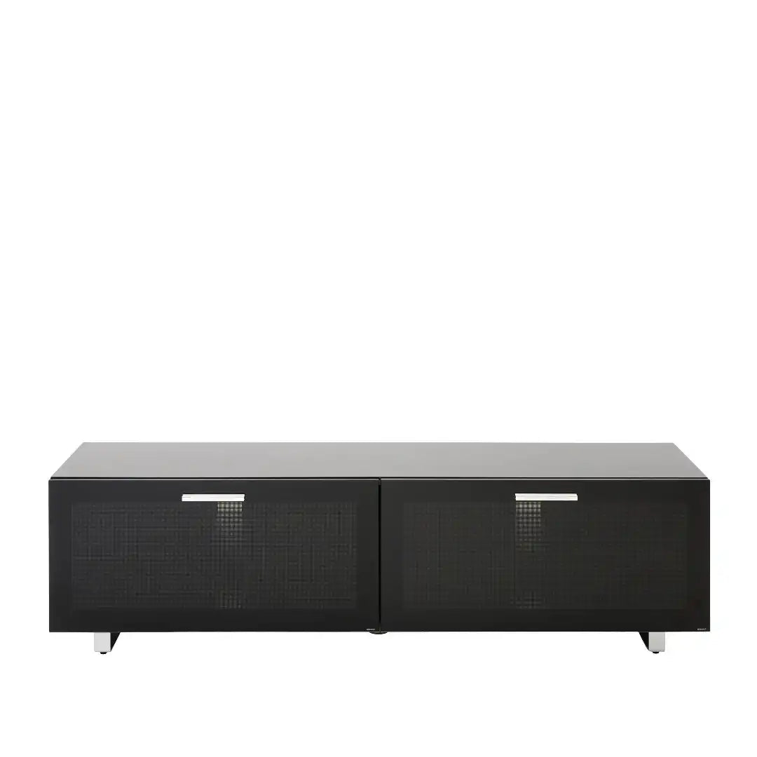 Sorrento Black High Gloss TV Storage Cabinet, Bonded glass top, Aluminium feet 1600 mm - Price Crash Furniture