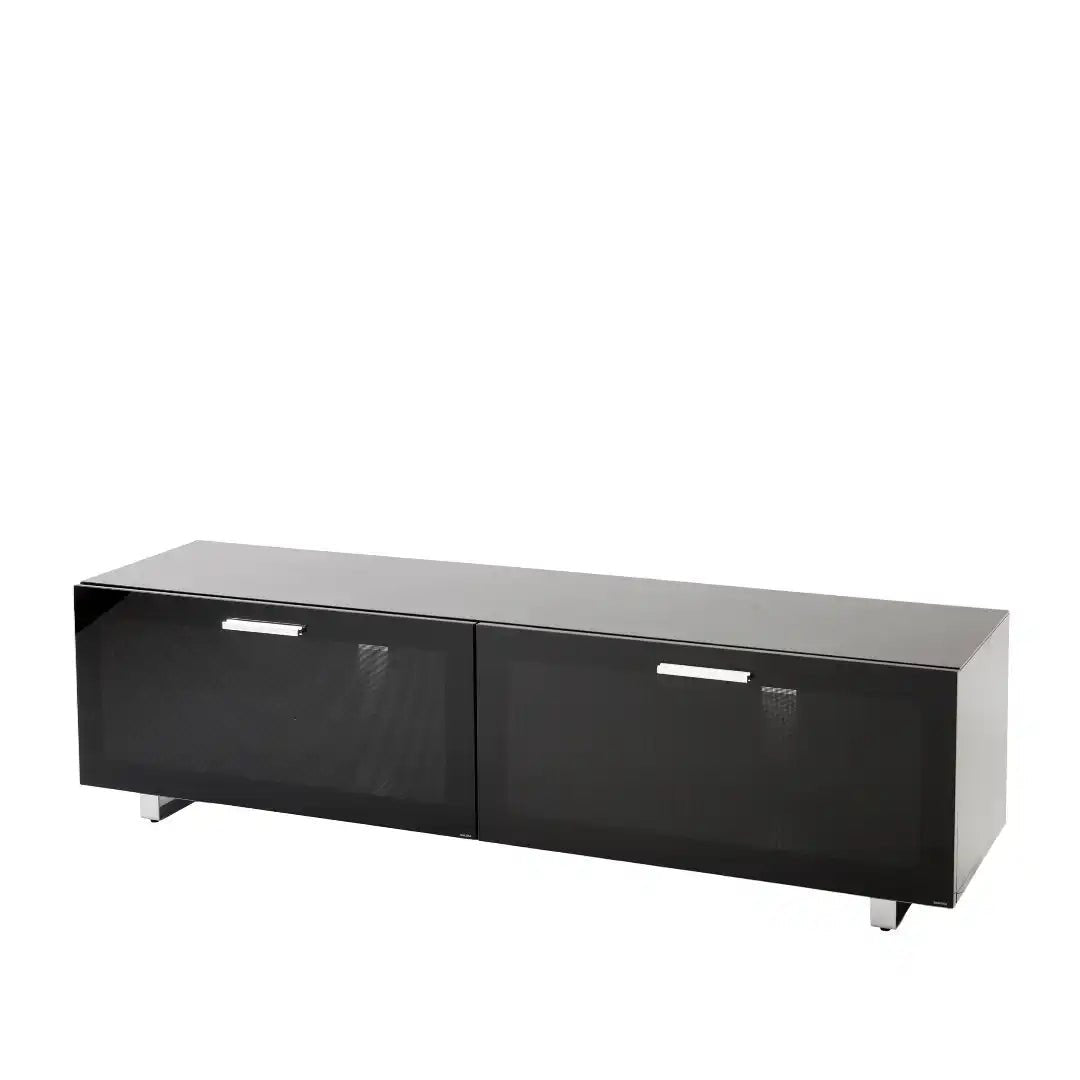 Sorrento Black High Gloss TV Storage Cabinet, Bonded glass top, Aluminium feet 1600 mm - Price Crash Furniture
