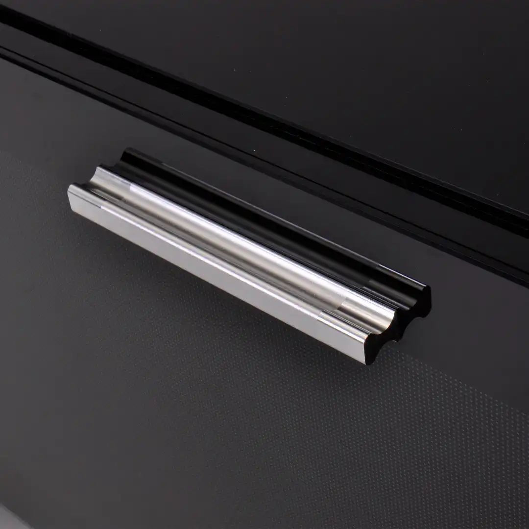 Sorrento Black High Gloss TV Storage Cabinet, Bonded glass top, Aluminium feet 1600 mm - Price Crash Furniture