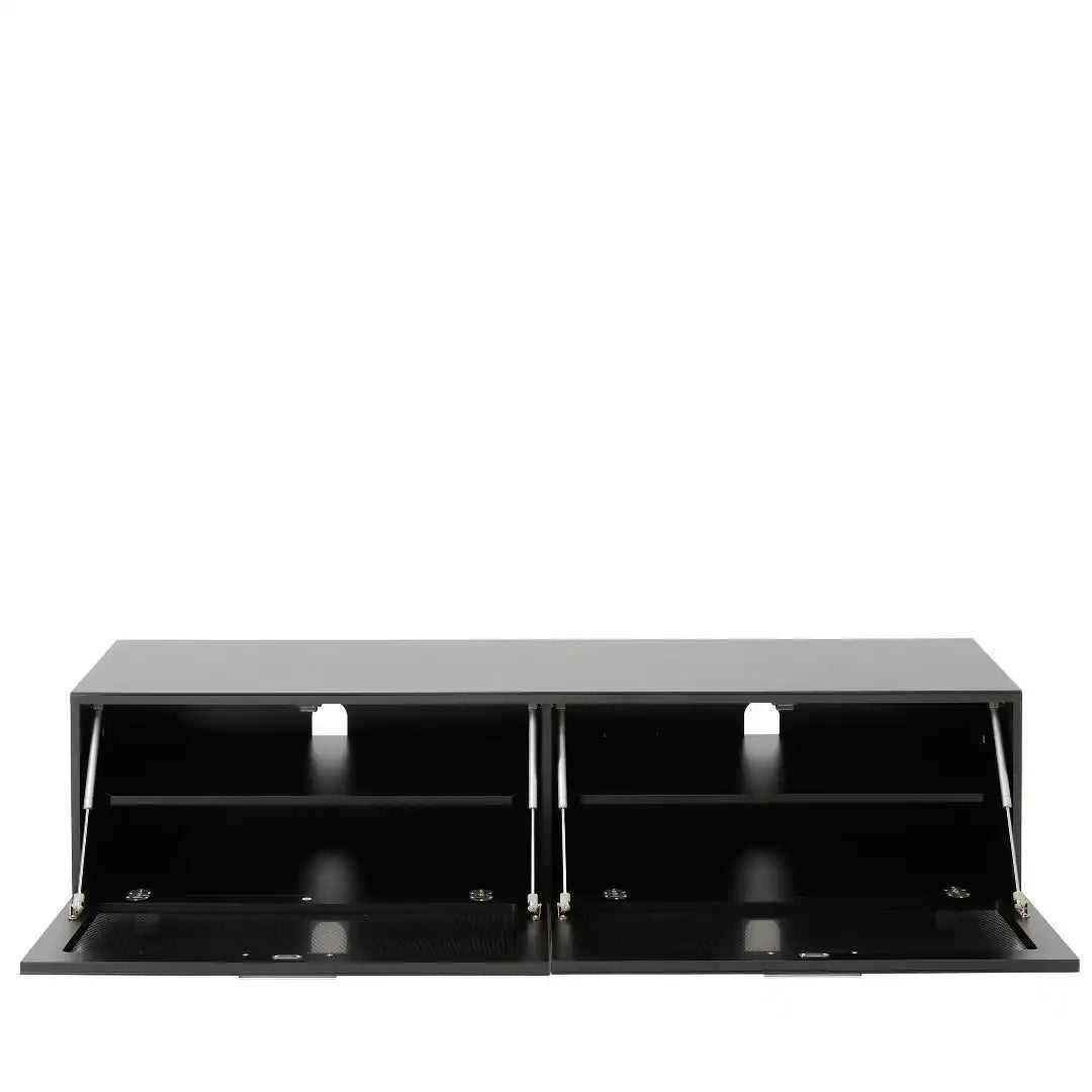 Sorrento Black High Gloss TV Storage Cabinet, Bonded glass top, Aluminium feet 1600 mm - Price Crash Furniture
