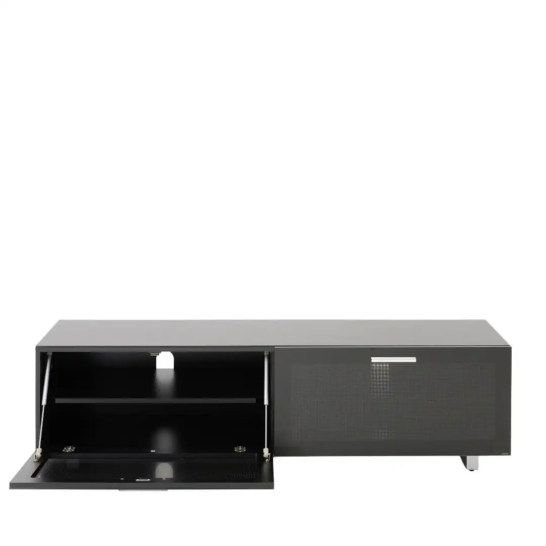 Sorrento Black High Gloss TV Storage Cabinet, Bonded glass top, Aluminium feet 1600 mm - Price Crash Furniture