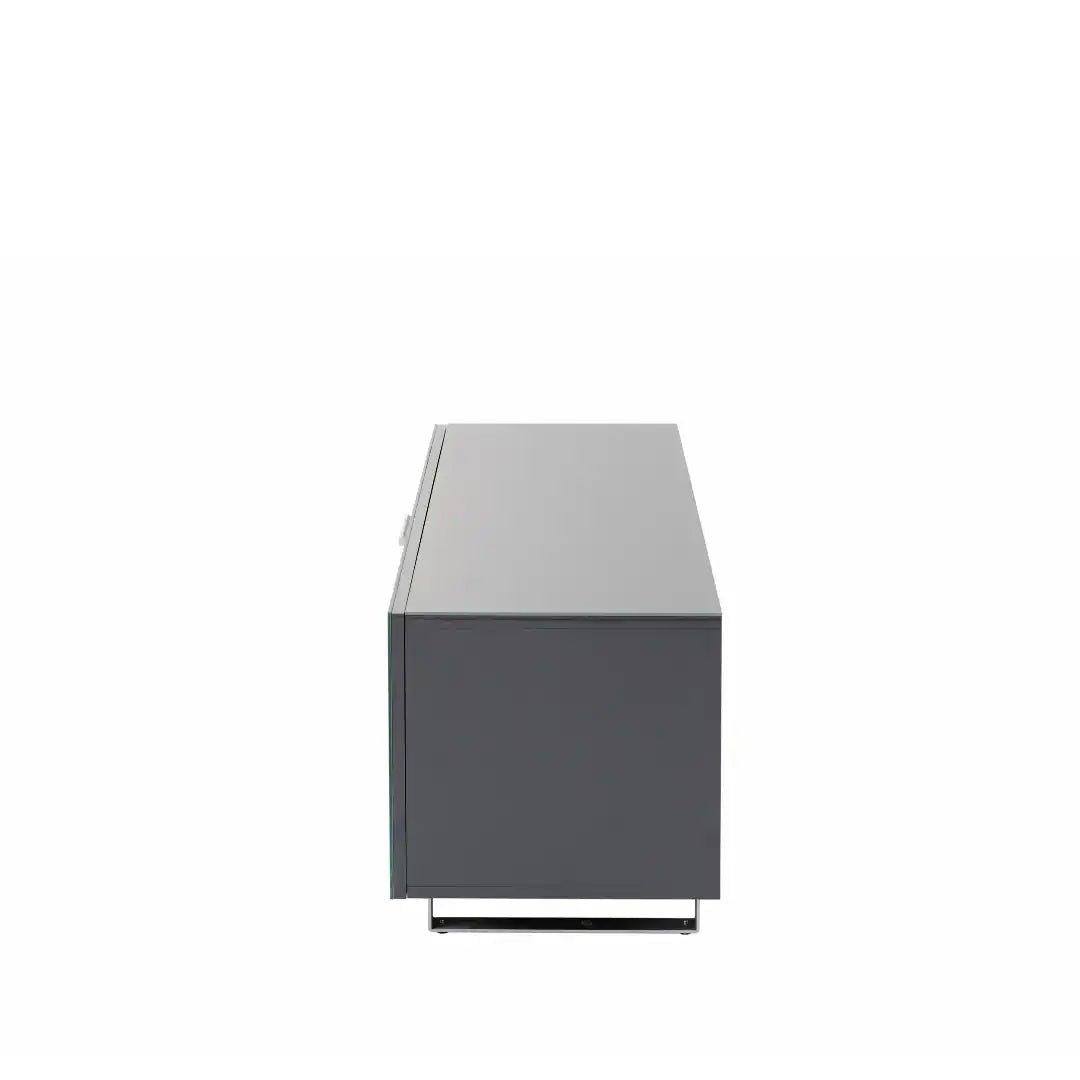 Sorrento Grey High gloss TV Storage Cabinet, Bonded glass top, Aluminium feet 1200 mm - Price Crash Furniture