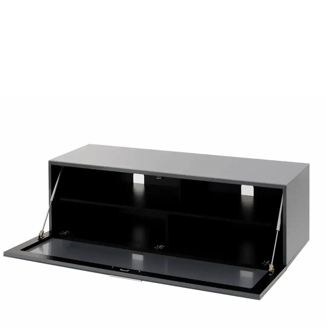 Sorrento Grey High gloss TV Storage Cabinet, Bonded glass top, Aluminium feet 1200 mm - Price Crash Furniture