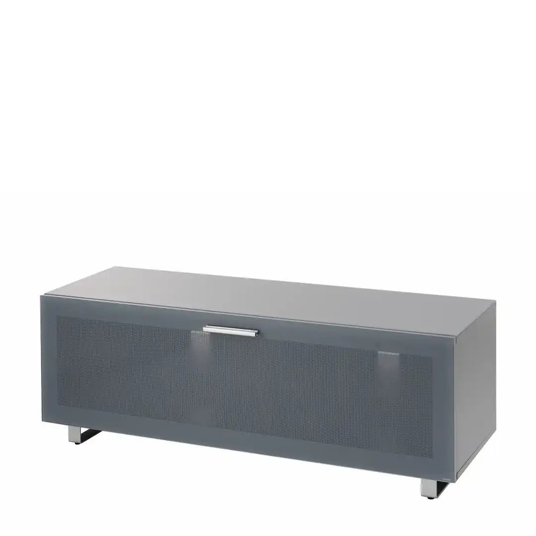 Sorrento Grey High gloss TV Storage Cabinet, Bonded glass top, Aluminium feet 1200 mm - Price Crash Furniture