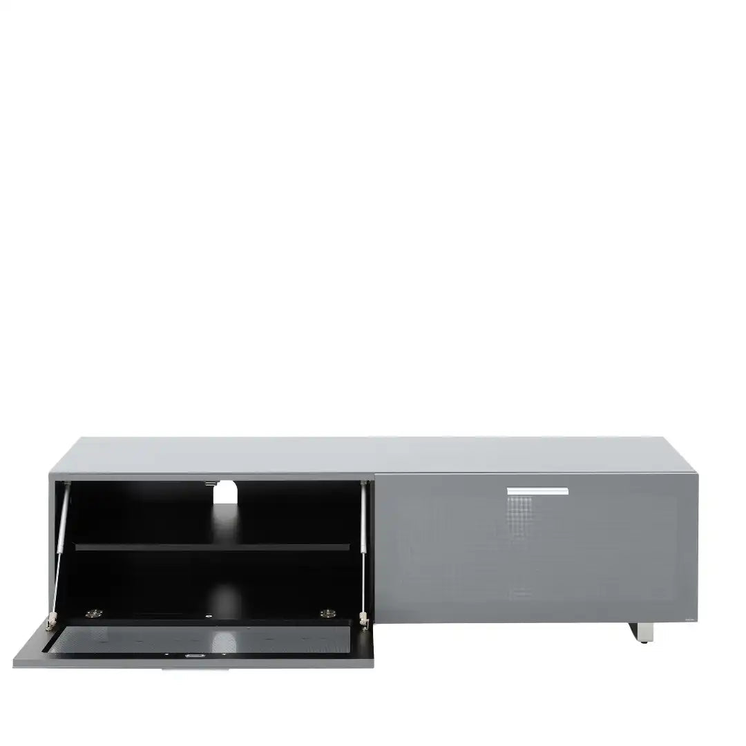 Sorrento Grey High Gloss TV Storage Cabinet, Bonded glass top, Aluminium feet 1600 mm - Price Crash Furniture