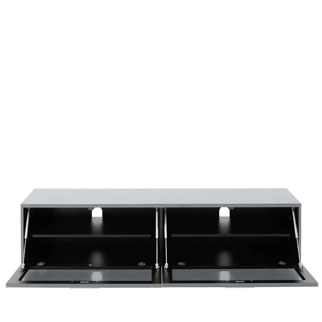 Sorrento Grey High Gloss TV Storage Cabinet, Bonded glass top, Aluminium feet 1600 mm - Price Crash Furniture