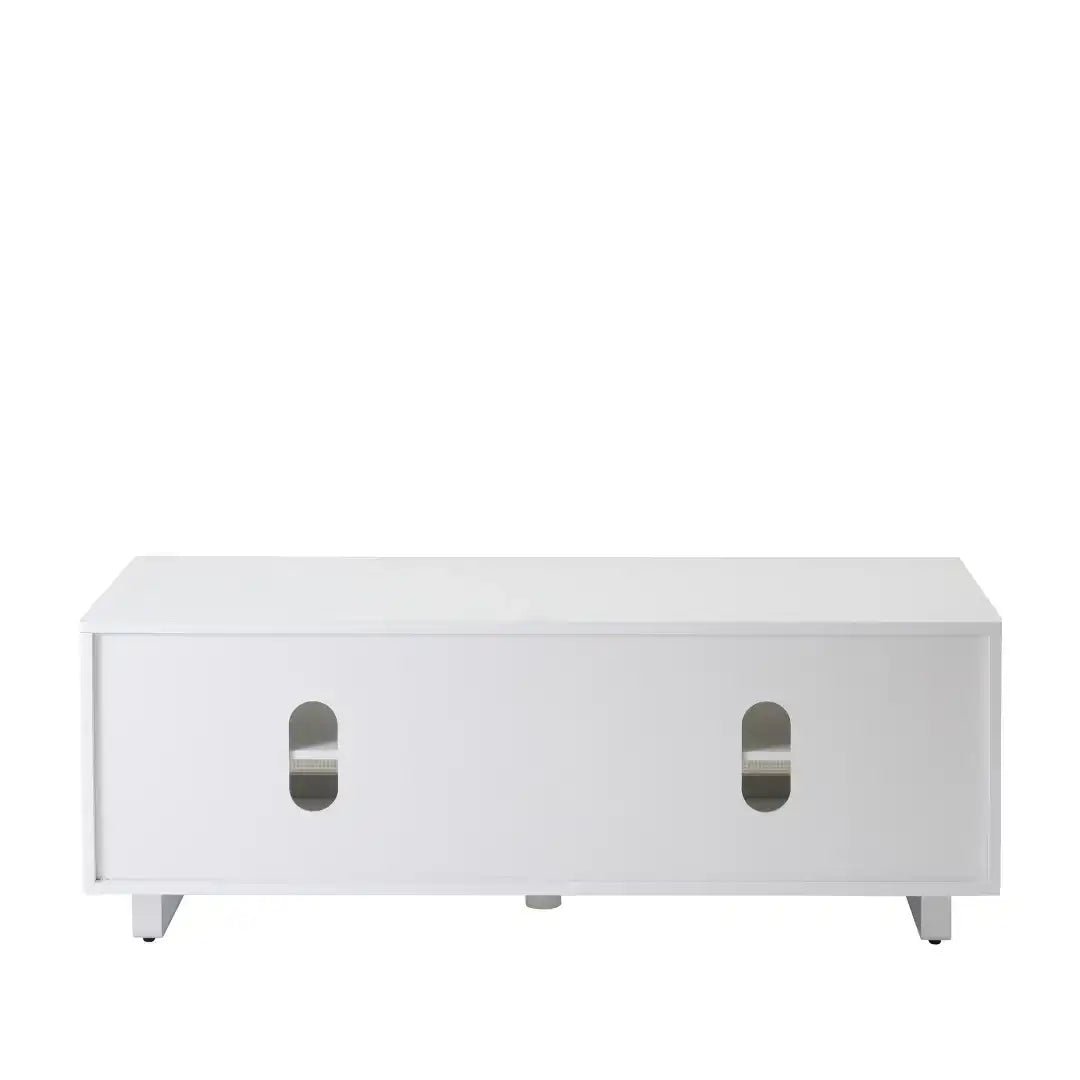 Sorrento White High gloss TV Storage Cabinet, Bonded glass top, Aluminium feet 1200 mm - Price Crash Furniture