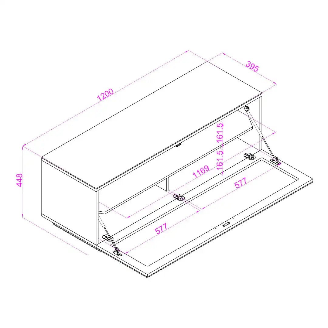 Sorrento White High gloss TV Storage Cabinet, Bonded glass top, Aluminium feet 1200 mm - Price Crash Furniture