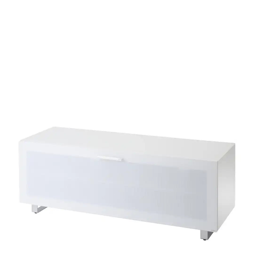 Sorrento White High gloss TV Storage Cabinet, Bonded glass top, Aluminium feet 1200 mm - Price Crash Furniture