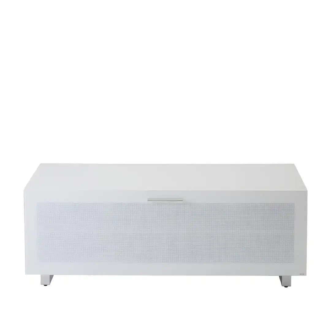 Sorrento White High gloss TV Storage Cabinet, Bonded glass top, Aluminium feet 1200 mm - Price Crash Furniture