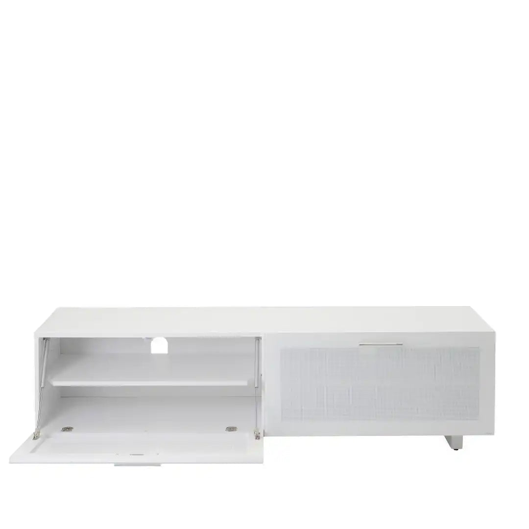 Sorrento White High Gloss TV Storage Cabinet, Bonded glass top, Aluminium feet 1600 mm - Price Crash Furniture