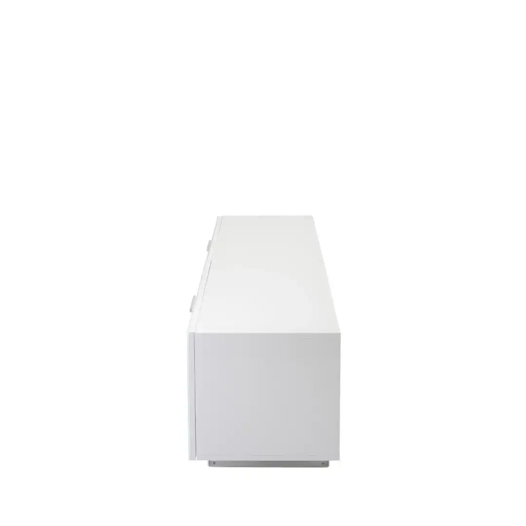 Sorrento White High Gloss TV Storage Cabinet, Bonded glass top, Aluminium feet 1600 mm - Price Crash Furniture