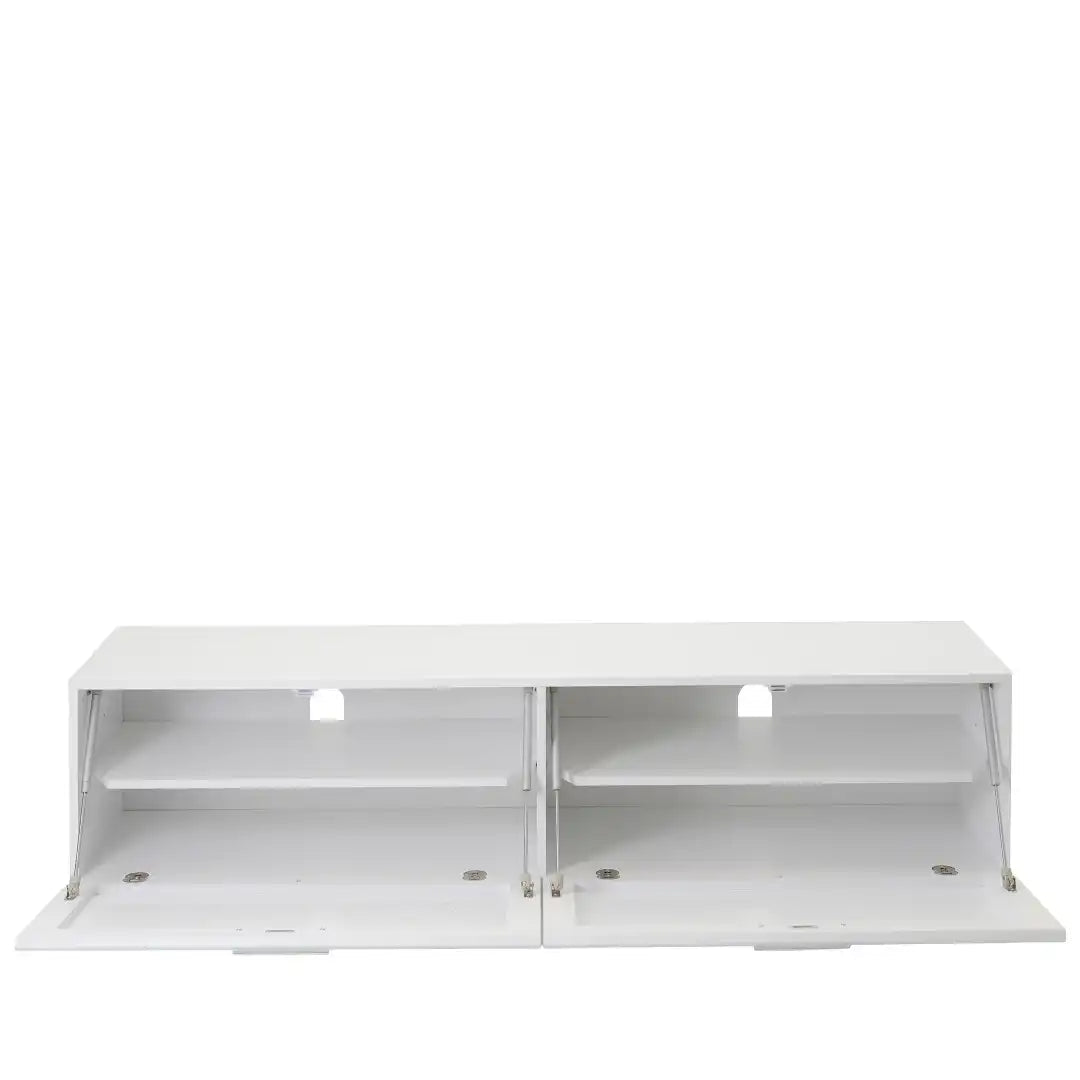 Sorrento White High Gloss TV Storage Cabinet, Bonded glass top, Aluminium feet 1600 mm - Price Crash Furniture