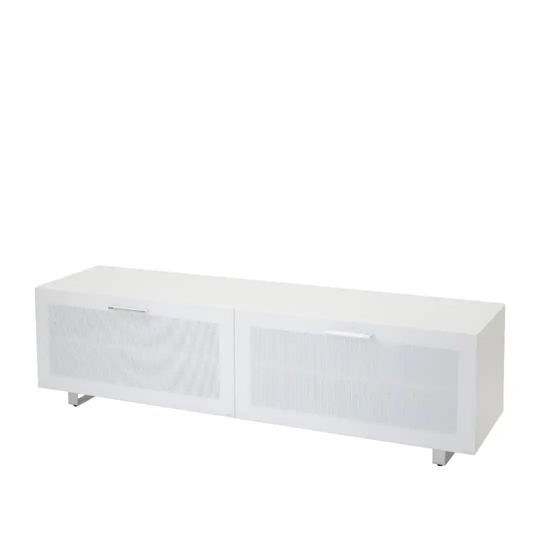 Sorrento White High Gloss TV Storage Cabinet, Bonded glass top, Aluminium feet 1600 mm - Price Crash Furniture