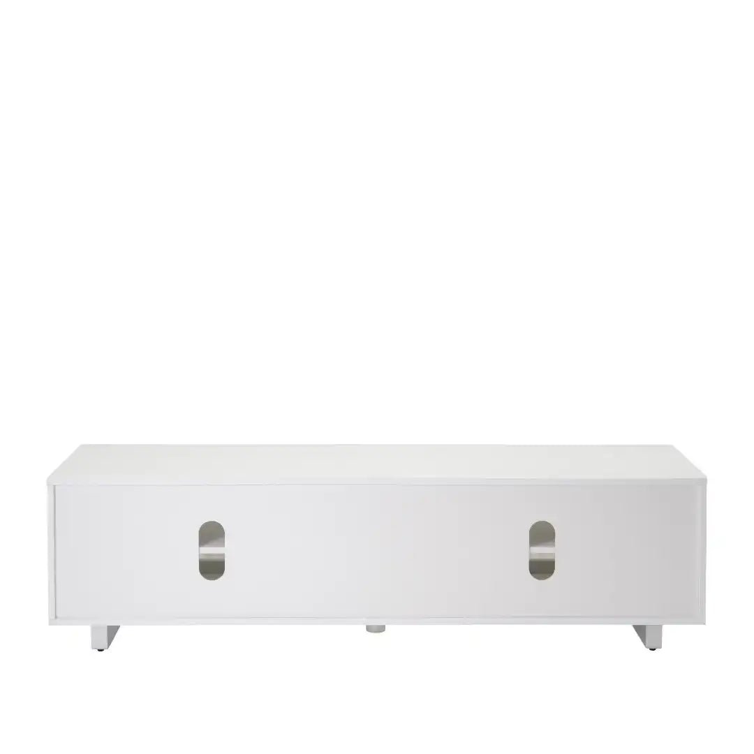 Sorrento White High Gloss TV Storage Cabinet, Bonded glass top, Aluminium feet 1600 mm - Price Crash Furniture