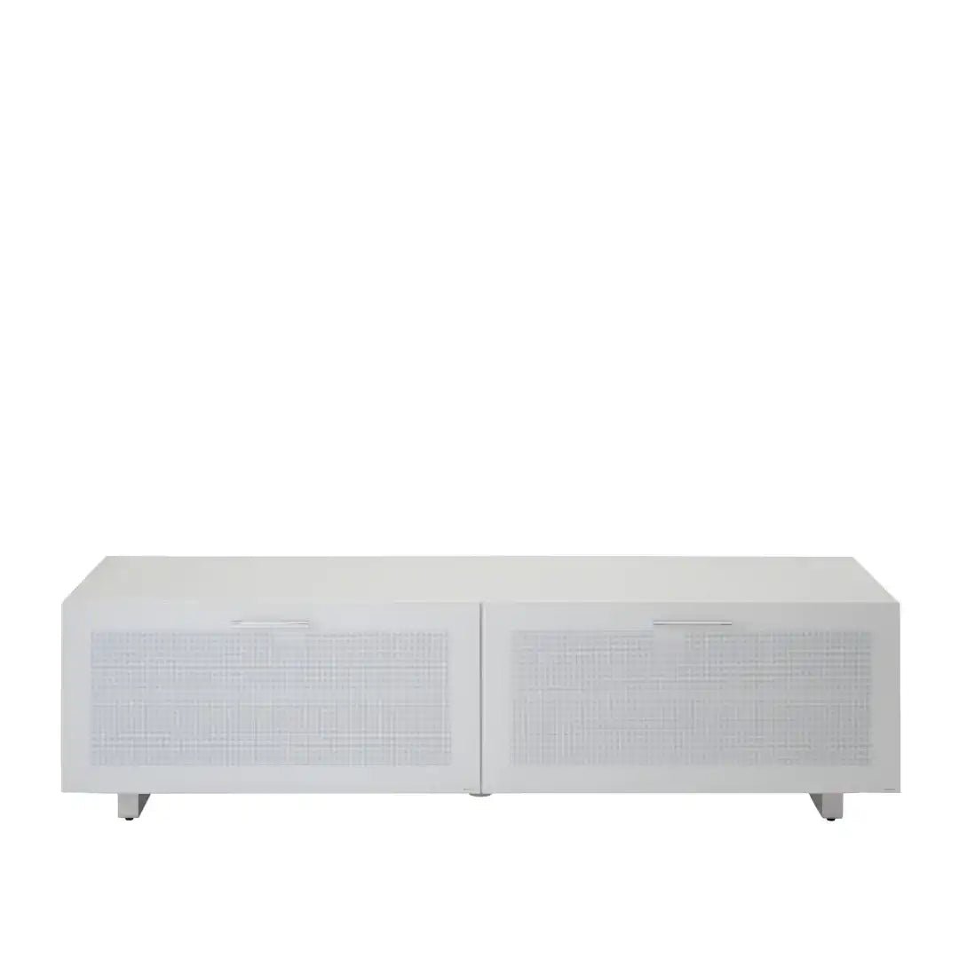 Sorrento White High Gloss TV Storage Cabinet, Bonded glass top, Aluminium feet 1600 mm - Price Crash Furniture