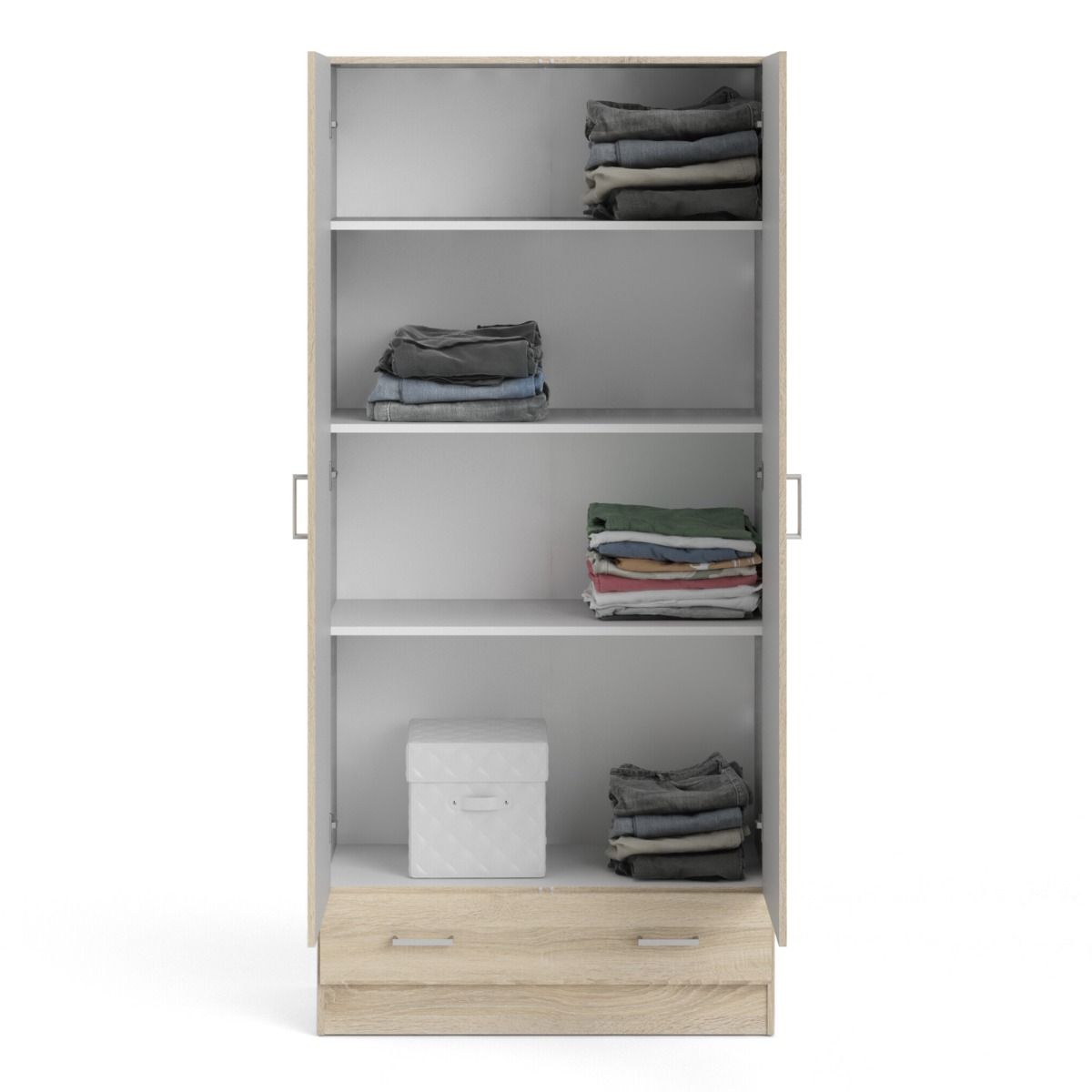 Space 175cm Tall Wardrobe With 2 Doors & 1 Drawer In In Oak - Price Crash Furniture