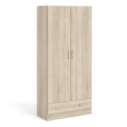 Space 175cm Tall Wardrobe With 2 Doors & 1 Drawer In In Oak - Price Crash Furniture