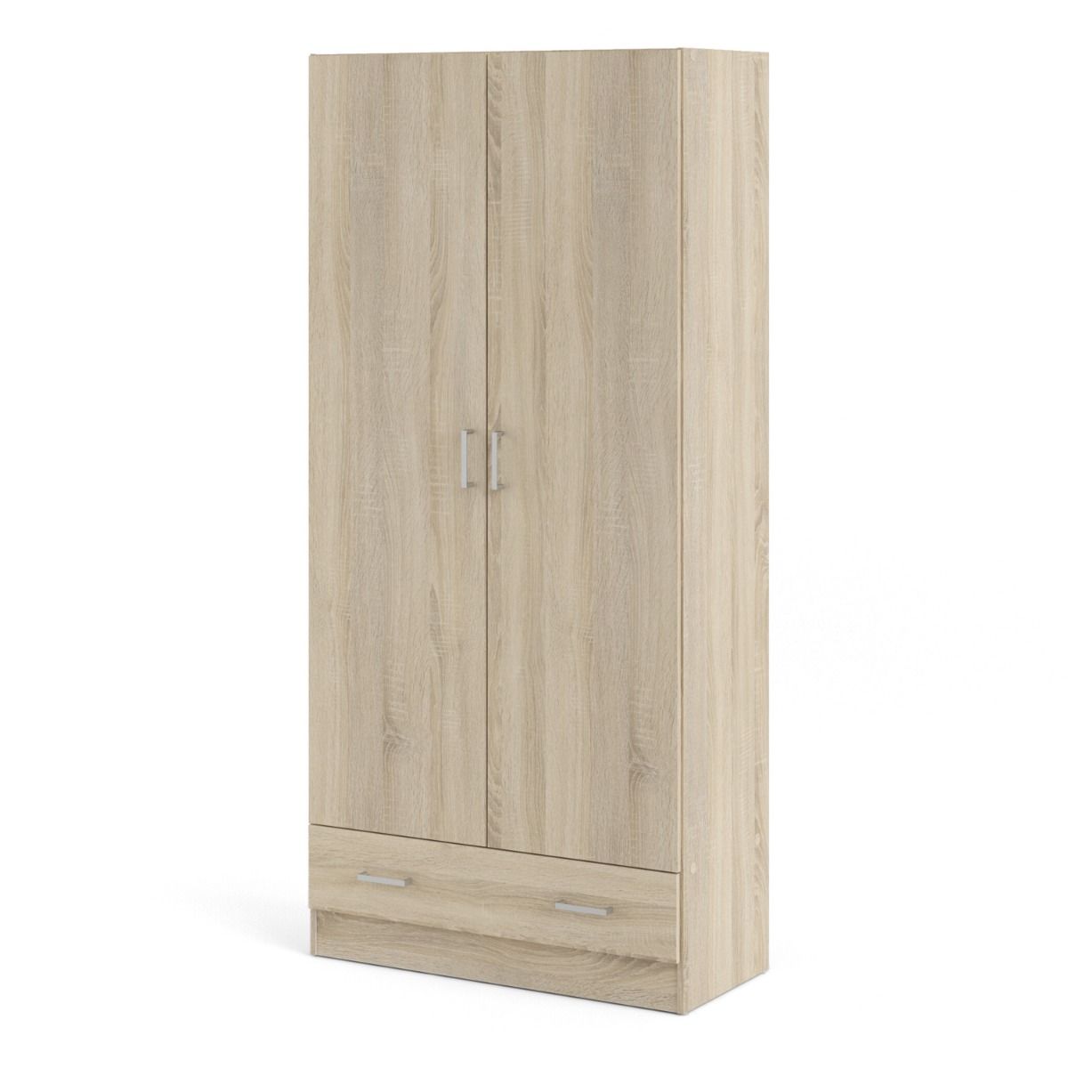 Space 175cm Tall Wardrobe With 2 Doors & 1 Drawer In In Oak - Price Crash Furniture